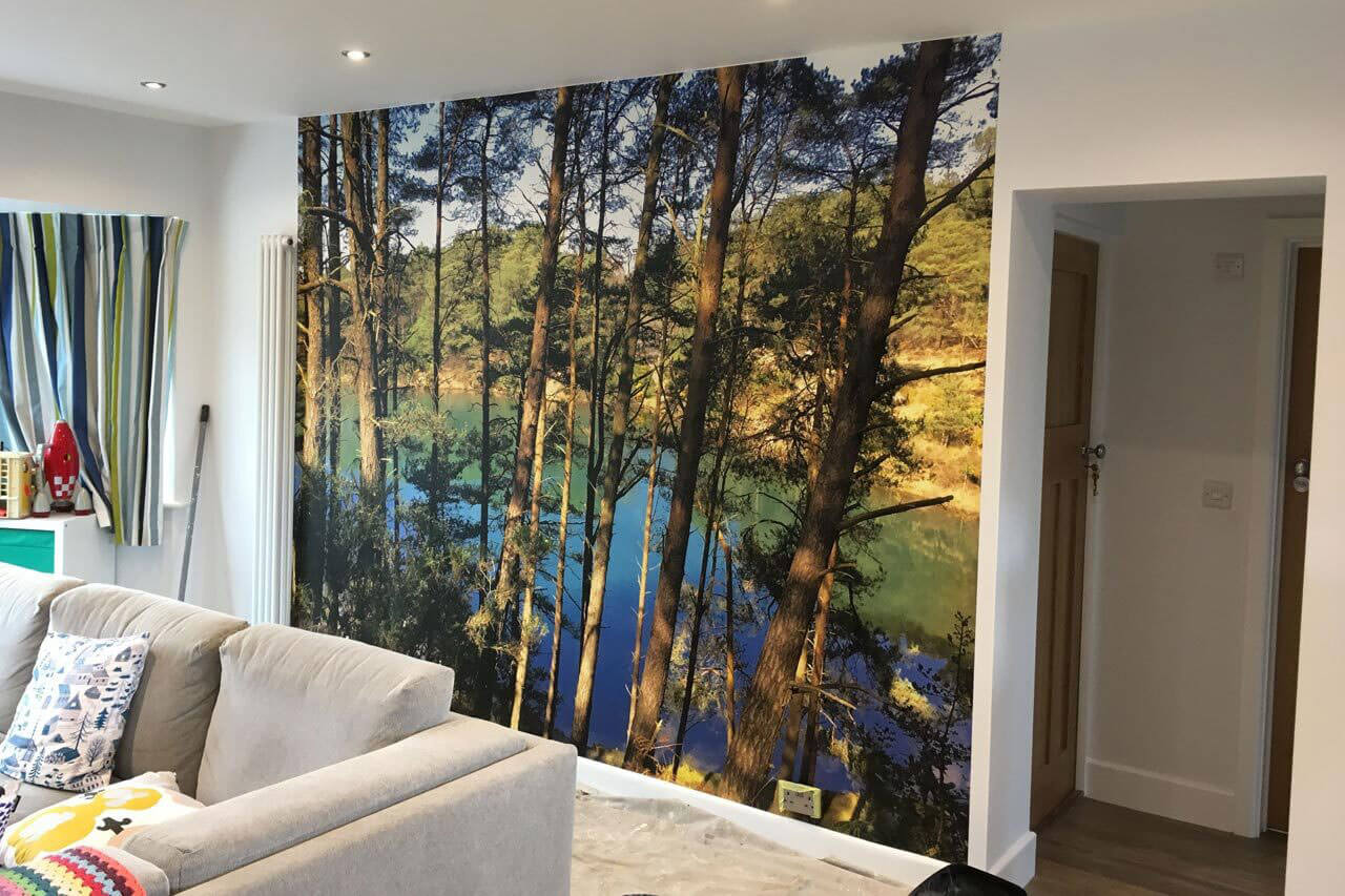Forest and lake on a wall